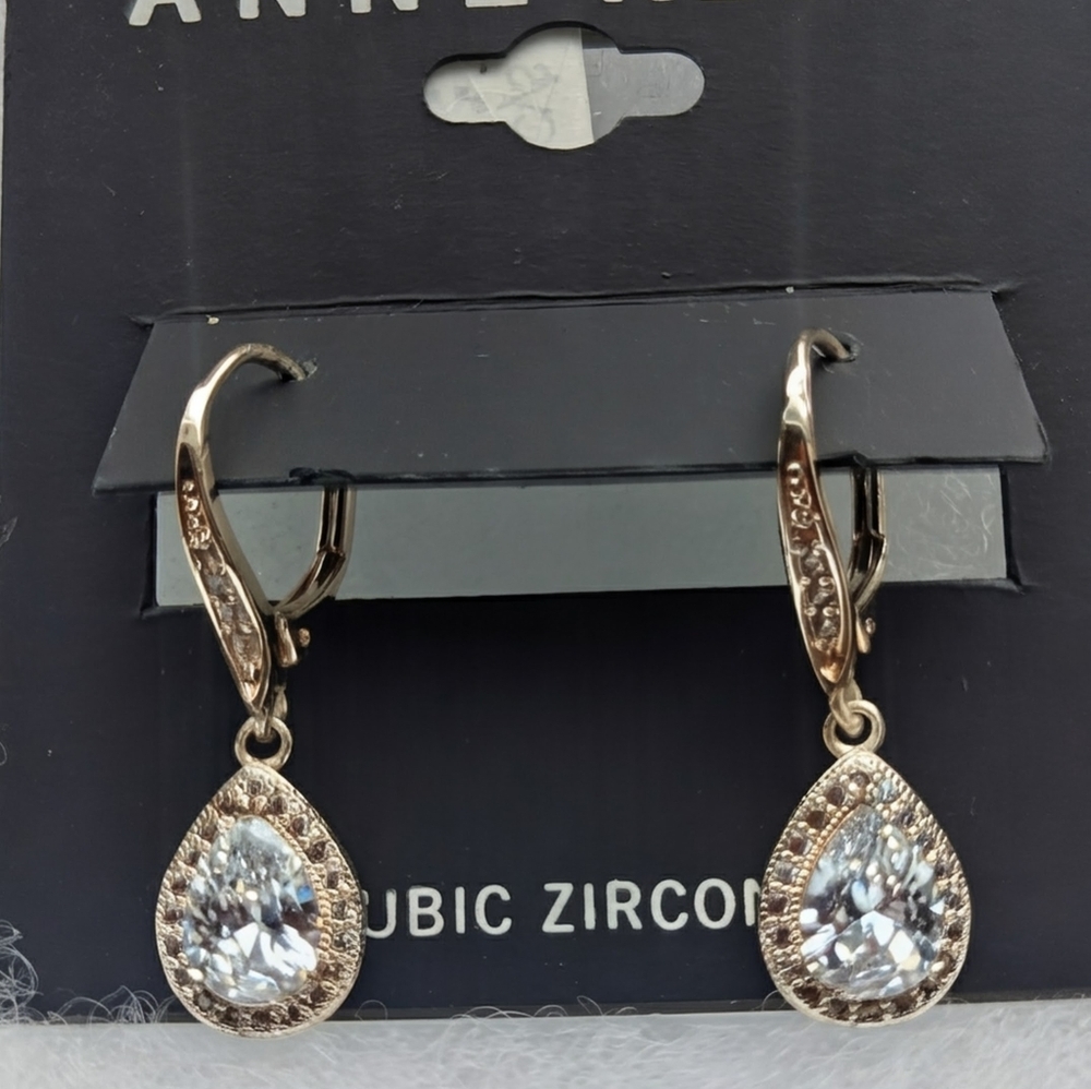 Anne Klein Rose Color Cubic Zirconia Earrings, New Leverback